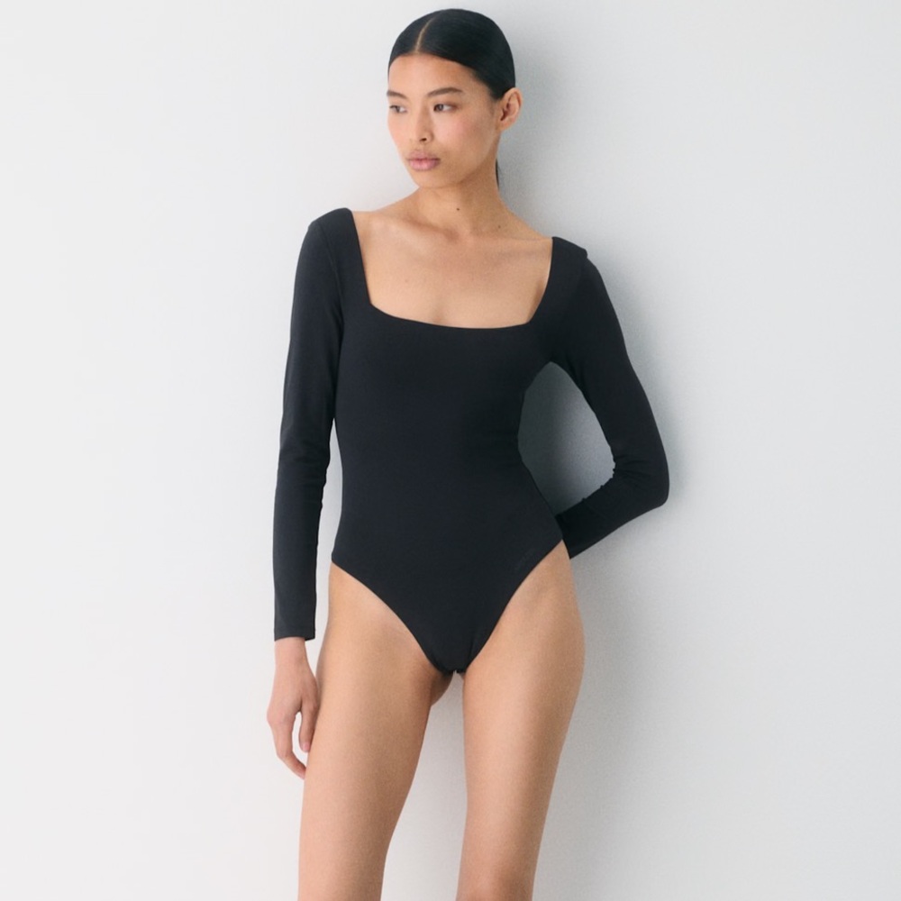 Babaton Black Long Sleeve Square Neck Bodysuit